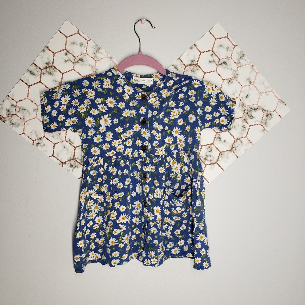 Zara casual floral (chamomile) dress, blue, size 5 for girls